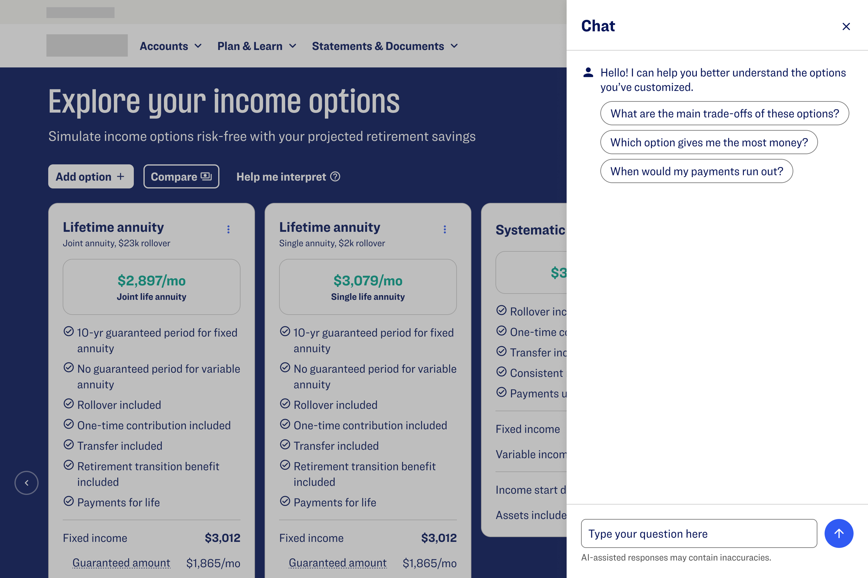 Retirement education tool AI interpretation chat concept